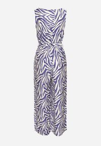 Born2be - Niebieski Kombinezon z Dodatkiem Wiskozy Wykończony Paskiem i Gumką w Talii Corivia. Okazja: na co dzień. Kolor: niebieski. Materiał: wiskoza. Styl: casual, elegancki #4