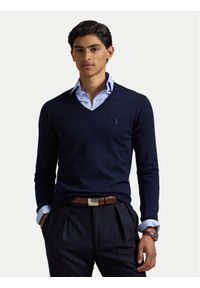 Polo Ralph Lauren Sweter 710946142001 Granatowy Slim Fit. Typ kołnierza: polo. Kolor: niebieski. Materiał: wełna #1