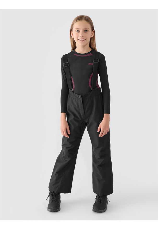 4f - 4F Spodnie narciarskie membrana 5000 dziewczęce - czarne 128 (7-8 lat). Kolor: czarny. Materiał: poliester, tkanina, materiał, dzianina, syntetyk. Sezon: lato. Sport: narciarstwo