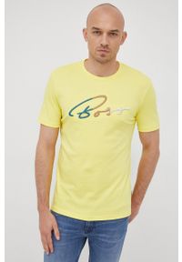 BOSS t-shirt bawełniany kolor żółty z aplikacją. Kolor: żółty. Materiał: bawełna. Wzór: aplikacja