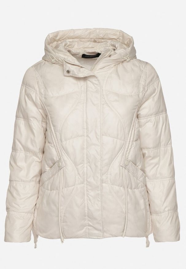 Born2be - Biała Kurtka Pikowana z Nieodpinanym Kapturem i Kieszeniami Annitte. Okazja: na co dzień. Kolekcja: plus size. Kolor: biały. Materiał: jeans. Styl: casual