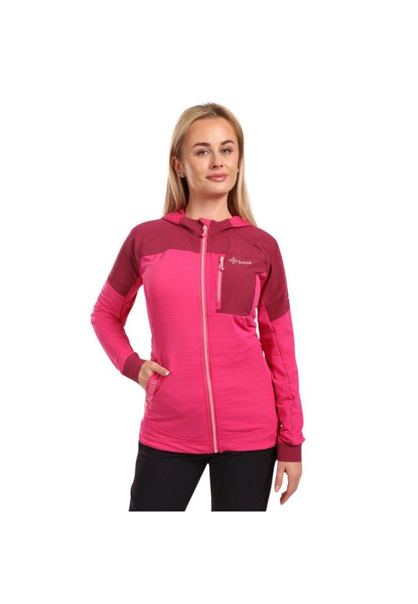 Damska elastyczna warstwa środkowa Kilpi MEMPHIS-W. Typ kołnierza: kaptur. Kolor: różowy. Materiał: nylon. Sport: turystyka piesza