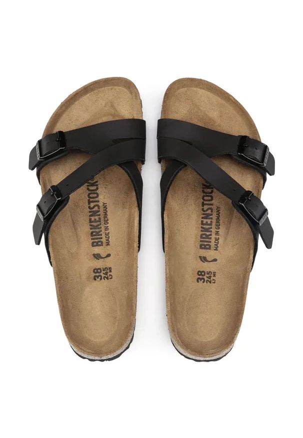 Birkenstock - BIRKENSTOCK Yao Balance BF Black Klapki damskie. Okazja: na co dzień. Kolor: czarny. Materiał: materiał, skóra. Wzór: paski. Sezon: lato. Styl: casual, elegancki, wakacyjny, klasyczny