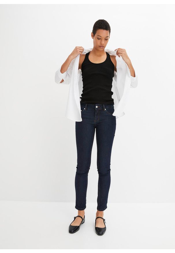 bonprix - Dżinsy Skinny ze stretchem, mid waist. Kolor: niebieski