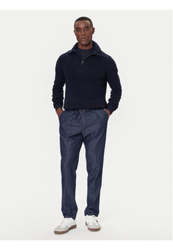 Bugatti Sweter 7500-85566D Granatowy Regular Fit. Kolor: niebieski. Materiał: wełna