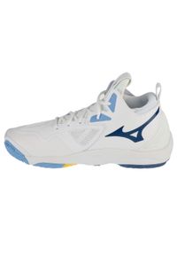 Mizuno - Buty do siatkówki unisex, Wave Momentum 3 Mid. Kolor: biały, wielokolorowy, niebieski. Model: Mizuno Wave. Sport: siatkówka