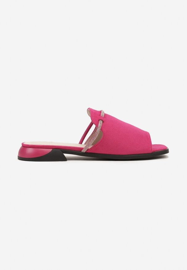 Renee - Fuksjowe Klapki Vices z Cyrkoniami Tilindrea. Kolor: różowy. Wzór: aplikacja. Styl: elegancki