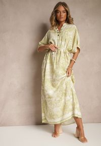 Renee - Zielona Sukienka Oversize z Wiskozą i Abstrakcyjnym Motywem Lunisana. Okazja: na co dzień. Kolor: zielony. Materiał: wiskoza. Typ sukienki: oversize. Styl: casual, elegancki
