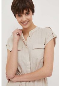 Pepe Jeans kombinezon lniany Alina kolor beżowy z dekoltem okrągłym. Stan: podwyższony. Kolor: beżowy. Materiał: len. Długość rękawa: krótki rękaw. Długość: krótkie #2