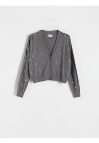 Reserved - Sweter z metalowymi okuciami - ciemnoszary. Kolor: szary. Materiał: bawełna, dzianina #1