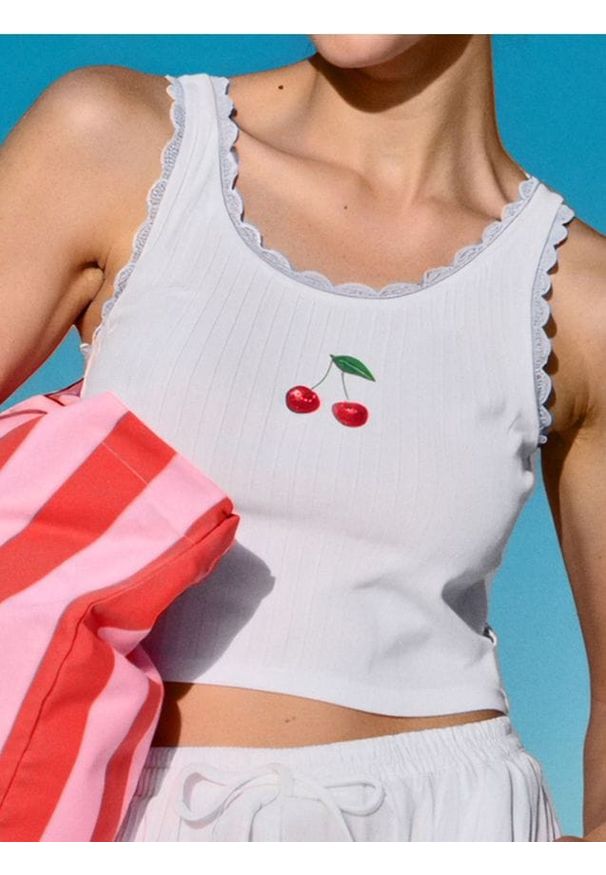 Sinsay - Top z koronkowymi ramiączkami i ozdobnymi cyrkoniami - biały. Kolor: biały. Materiał: koronka. Długość rękawa: na ramiączkach