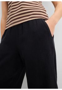 bonprix - Muślinowe spodnie culotte z bawełny. Kolor: czarny. Materiał: bawełna. Styl: elegancki #3