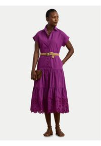 Lauren Ralph Lauren - LAUREN RALPH LAUREN Sukienka koszulowa 200970821001 Fioletowy Regular Fit. Kolor: fioletowy. Materiał: bawełna. Typ sukienki: koszulowe