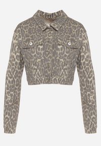 Born2be - Beżowa Bawełniana Kurtka Jeansowa w Panterkę o Krótkim Kroju Carithra. Okazja: na co dzień. Kolor: beżowy. Materiał: bawełna, jeans. Długość: krótkie. Wzór: motyw zwierzęcy. Styl: casual #5