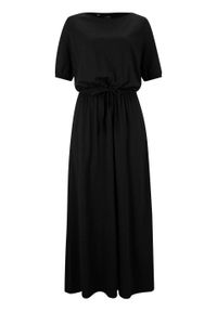 Sukienka bawełniana z dżerseju, z tunelem z troczkiem i rozcięciami bonprix czarny. Kolor: czarny. Materiał: bawełna, jersey #1