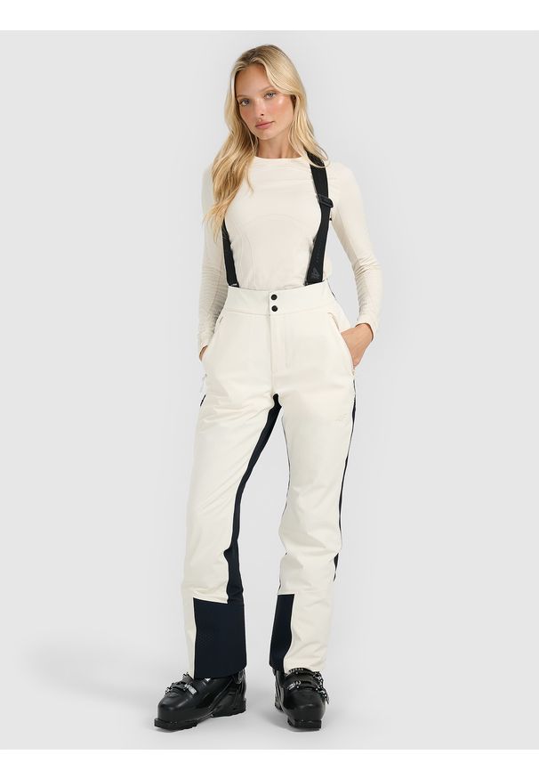 4f - 4F Spodnie narciarskie membrana Dermizax 20000 damskie - białe XL. Stan: podwyższony. Kolor: biały. Materiał: materiał. Technologia: Dermizax. Wzór: gładki. Sezon: zima. Sport: narciarstwo