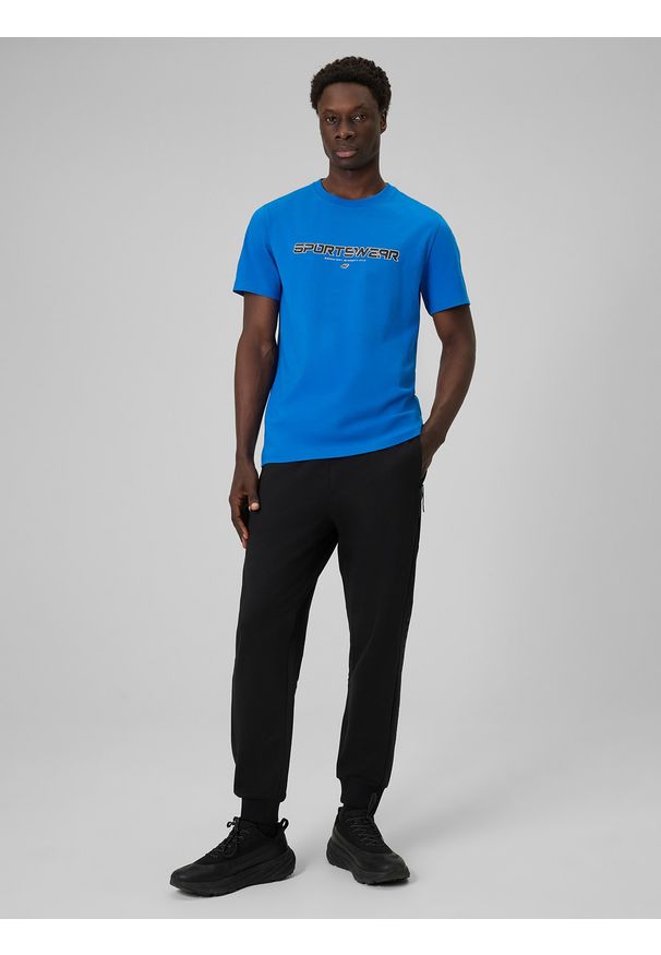 4f - 4F T-shirt regular z nadrukiem męski - niebieski M. Okazja: na co dzień. Kolor: niebieski. Materiał: dzianina, bawełna, materiał. Wzór: nadruk. Styl: casual