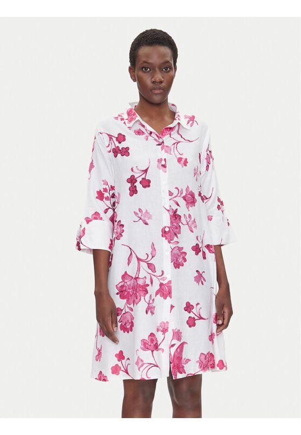 Iconique Sukienka koszulowa IC25-055 Biały Relaxed Fit. Kolor: biały. Materiał: len, bawełna. Typ sukienki: koszulowe