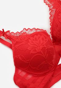Born2be - Czerwony Biustonosz Koronkowy z Kokardkami Themikaia. Kolor: czerwony. Materiał: koronka #7
