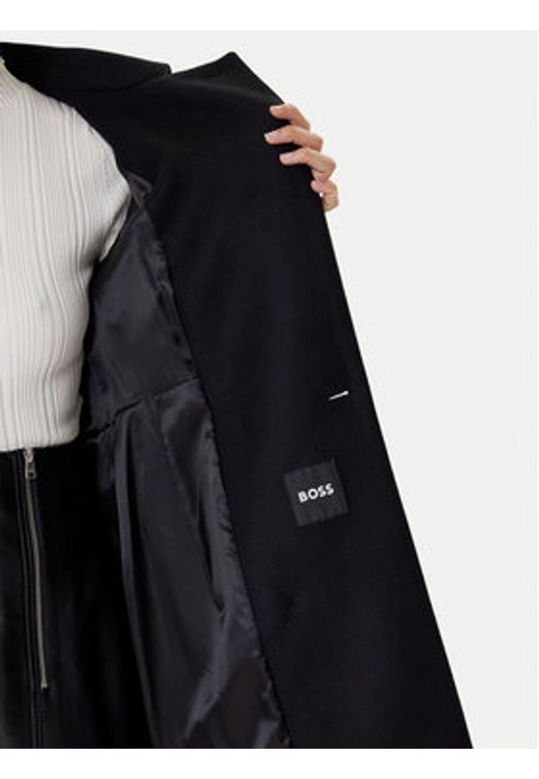 BOSS Płaszcz wełniany Cale 50550723 Czarny Relaxed Fit. Kolor: czarny. Materiał: wełna