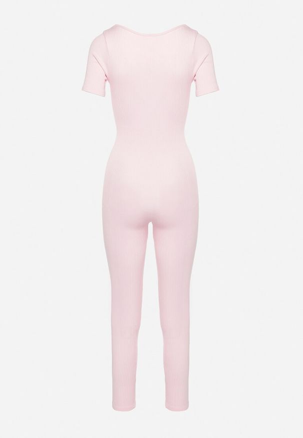 Born2be - Różowy Długi Kombinezon Bodycon z Prążkowanej Dzianiny Selagia. Okazja: na co dzień. Kolor: różowy. Materiał: dzianina, prążkowany. Długość: długie. Styl: casual