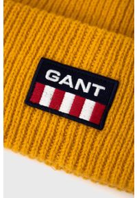 GANT - Gant Czapka wełniana kolor żółty z grubej dzianiny. Kolor: żółty. Materiał: wełna, dzianina