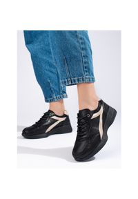 SHELOVET - Skórzane czarne sneakersy na platformie Shelovet. Kolor: czarny. Materiał: skóra. Obcas: na platformie
