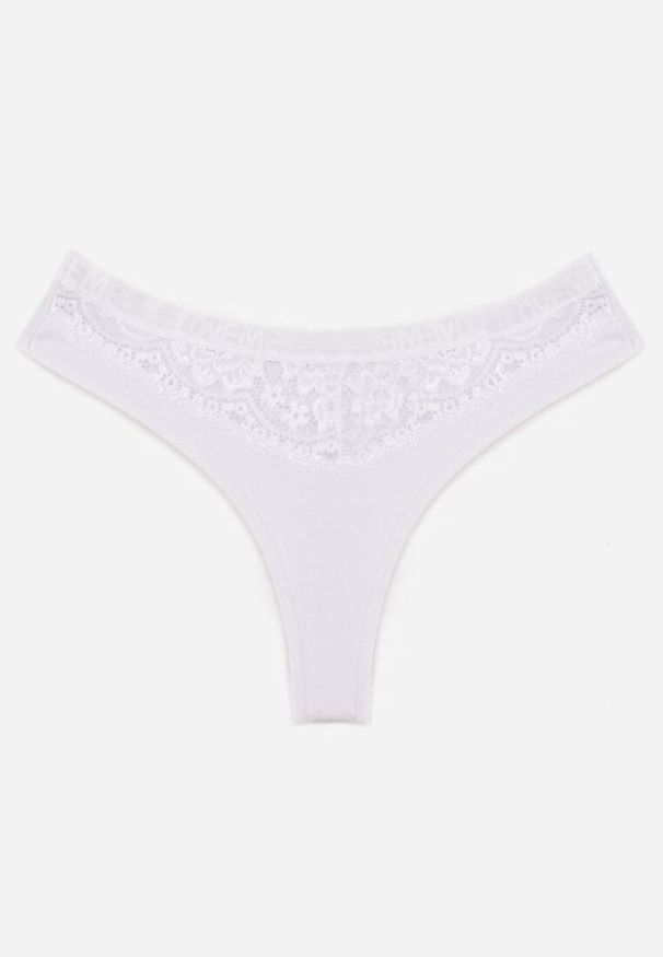 Renee - Białe Majtki Typu Stringi z Bawełną i Koronką Zeliche. Kolor: biały. Materiał: bawełna, koronka. Wzór: koronka