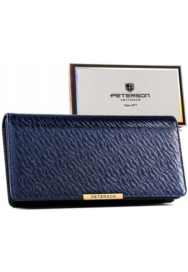 Portfel damski ze skóry ekologicznej w granatowym kolorze z systemem RFID - Peterson. Kolor: niebieski. Materiał: skóra ekologiczna