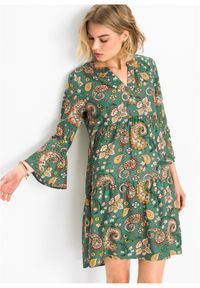 bonprix - Sukienka koszulowa w deseń paisley. Kolor: zielony. Wzór: paisley. Typ sukienki: koszulowe #1
