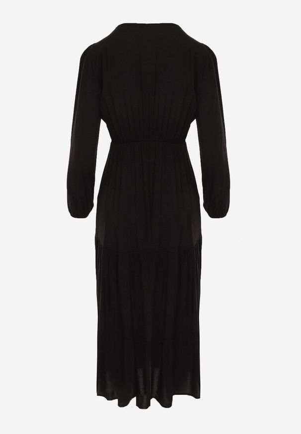 Renee - Czarna Sukienka Rozkloszowana z Falbanką i Koronką Kiaya. Kolor: czarny. Materiał: koronka. Wzór: koronka. Długość: maxi