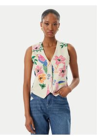 LOLA CASADEMUNT Kamizelka garniturowa LS2602009 Kremowy Regular Fit. Kolor: kremowy. Materiał: bawełna #1