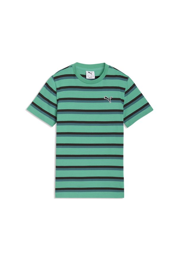 Puma - Młodzieżowa koszulka Essentials w paski PUMA. Kolor: zielony. Wzór: paski. Sport: fitness
