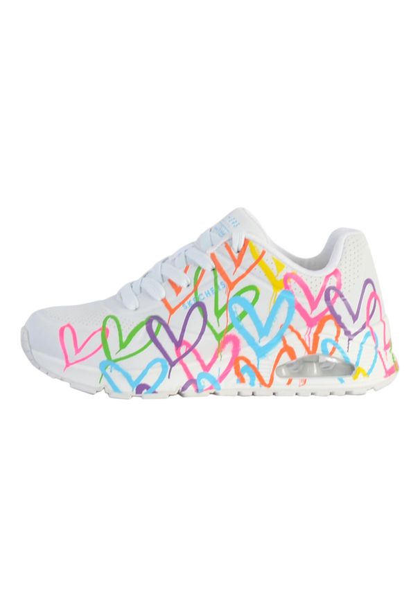 skechers - Damski Obuwie Sportowe Skechers One Highlight Love Białe. Okazja: na co dzień, na spacer. Kolor: biały, wielokolorowy. Materiał: syntetyk, materiał. Model: Skechers Sport. Sport: turystyka piesza