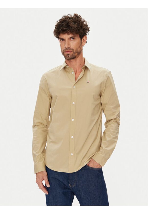 Tommy Jeans Koszula Original DM0DM04405 Beżowy Slim Fit. Kolor: beżowy. Materiał: bawełna