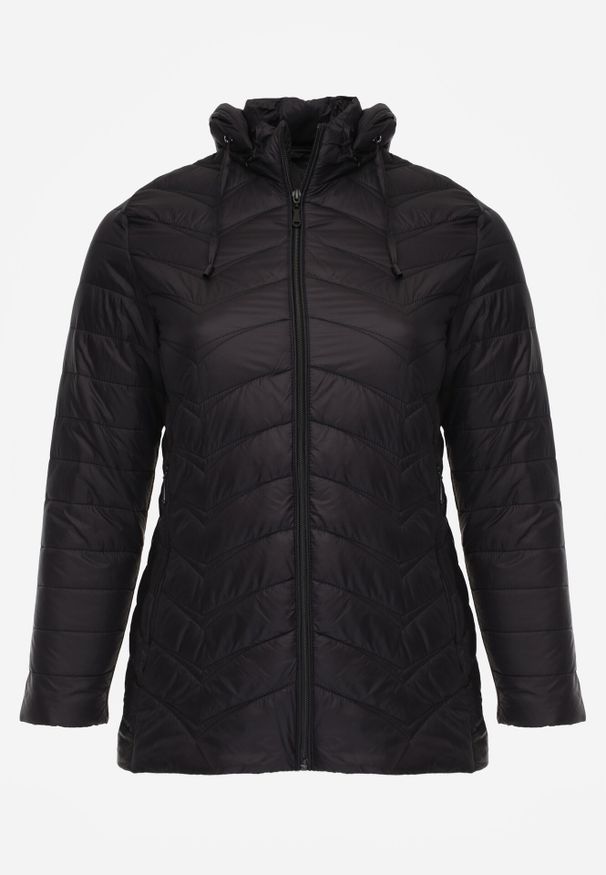 Born2be - Czarna Pikowana Kurtka Przejściowa z Kapturem o Taliowanym Kroju Lissanoria. Okazja: na spacer, na co dzień. Typ kołnierza: kaptur. Kolor: czarny. Materiał: poliester, jeans. Styl: casual