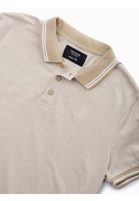 Ombre Clothing - Melanżowa koszulka męska polo z kontrastowym kołnierzykiem - kremowa V4 S1618 - L. Typ kołnierza: polo, kołnierzyk kontrastowy. Kolor: kremowy. Materiał: bawełna. Wzór: melanż