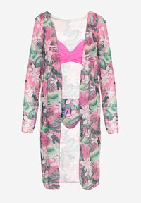 Renee - Różowe 2-Częściwoe Bikini z Motywem Kwiatowym Biustonosz Majtki Figi Dodatkowo Narzutka Olmarie. Kolor: różowy. Wzór: kwiaty