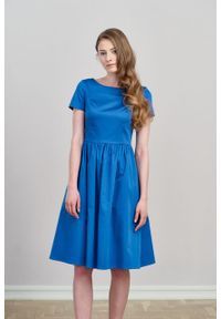 Marie Zélie - Sukienka Melania bawełna z elastanem niebieska. Kolor: niebieski. Materiał: bawełna, elastan. Długość rękawa: krótki rękaw #2