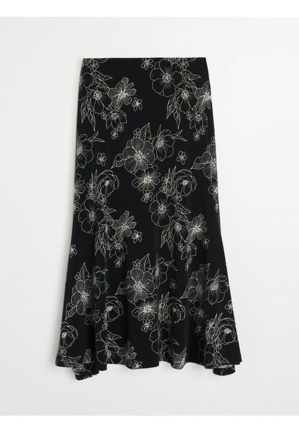 Sinsay - Rozkloszowana spódnica midi w kwiaty - wielobarwny. Wzór: kwiaty