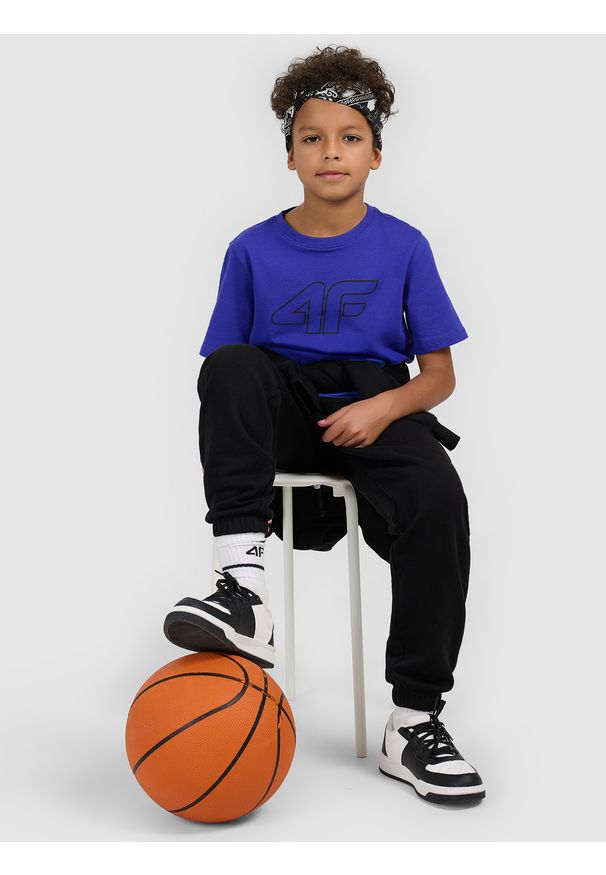 4f - 4F T-shirt regular z nadrukiem chłopięcy - niebieski 122 (6-7 lat). Okazja: na co dzień, na spacer, na uczelnię. Kolor: niebieski. Materiał: materiał, bawełna, dresówka, jeans. Wzór: nadruk. Sezon: lato. Styl: klasyczny, casual