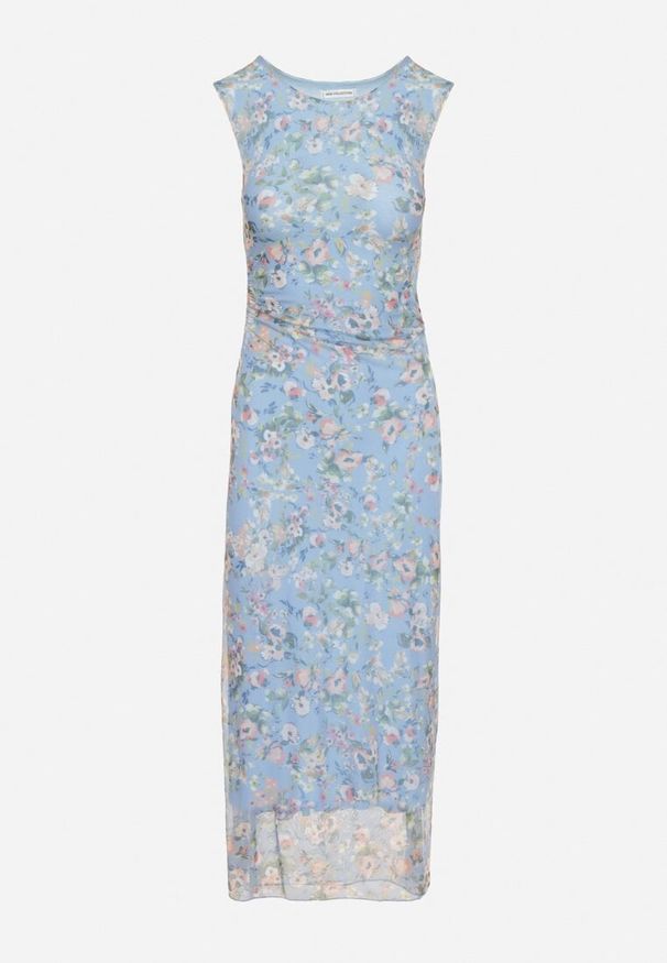 Born2be - Niebieska Koktajlowa Taliowana Sukienka w Kwiaty z Wiskozową Podszewką Lidra. Okazja: na wesele, na imprezę, na co dzień, na ślub cywilny. Kolor: niebieski. Materiał: wiskoza. Wzór: kwiaty. Styl: wizytowy