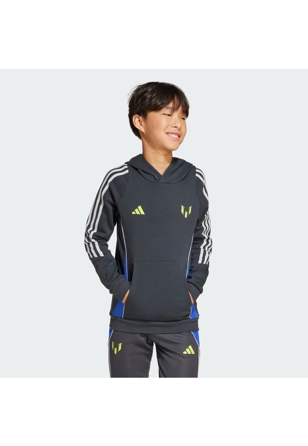 Adidas - Bluza z kapturem Messi Kids. Typ kołnierza: kaptur. Kolor: szary. Sport: piłka nożna