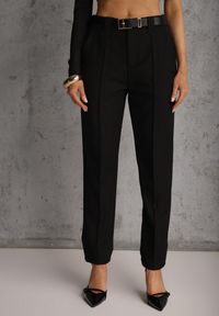 Renee - Czarne Spodnie High Waist o Fasonie Cygaretek z Paskiem ze Sprzączką Glaclea. Stan: podwyższony. Kolor: czarny. Styl: elegancki #3