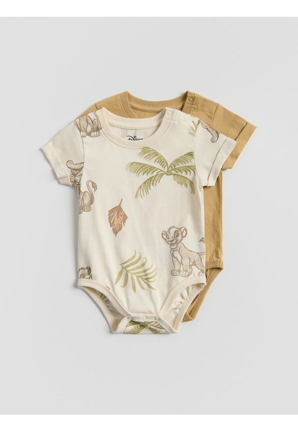 Reserved - Bawełniane body Król Lew 2 pack - kremowy. Kolor: kremowy. Materiał: bawełna
