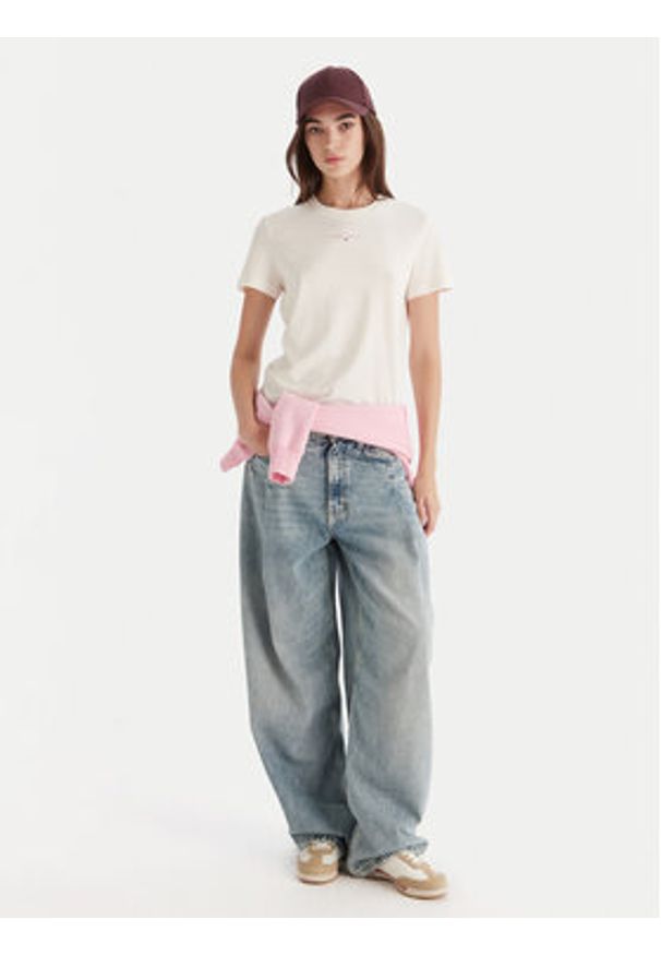 Tommy Jeans T-Shirt Linear DW0DW21964 Écru Regular Fit. Materiał: bawełna
