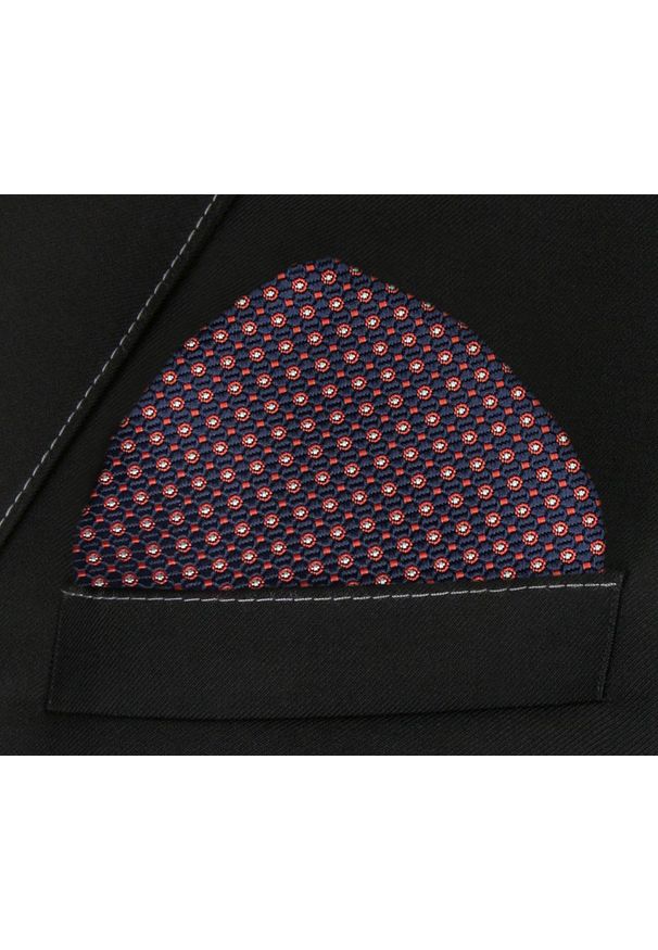 Męska, Elegancka Poszetka - Alties - Pomarańczowe Groszki, Granatowe Tło. Kolor: niebieski. Materiał: poliester. Wzór: grochy