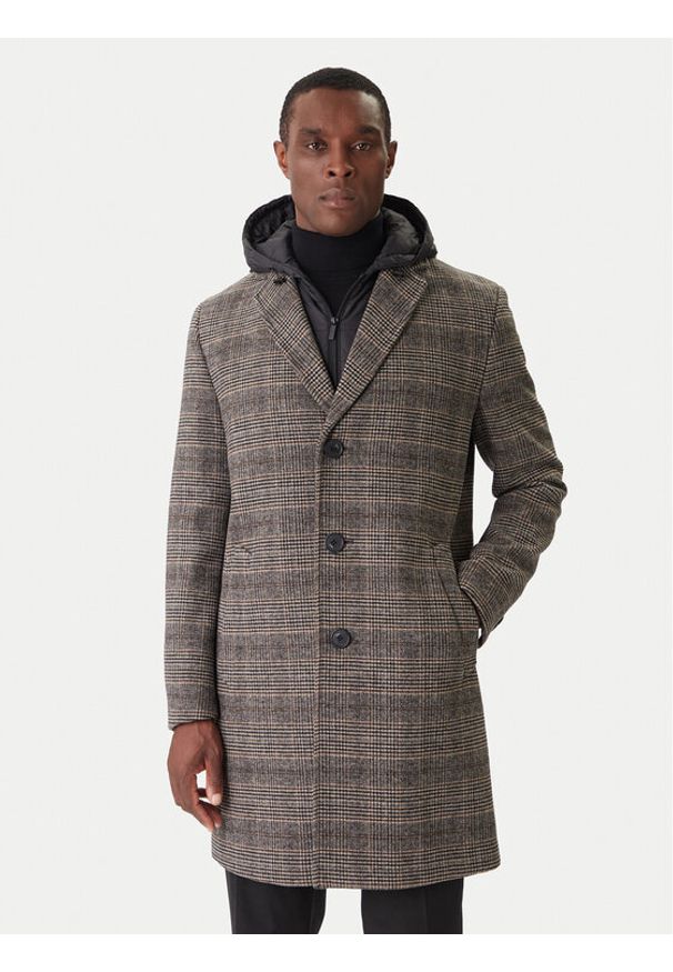Karl Lagerfeld - KARL LAGERFELD Płaszcz wełniany 455733 554755 Szary Regular Fit. Typ kołnierza: dekolt w karo. Kolor: szary. Materiał: syntetyk
