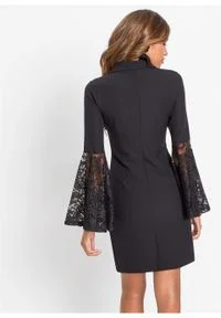 Sukienka z rękawami z koronką bonprix czarny. Kolor: czarny. Materiał: koronka. Wzór: koronka #2