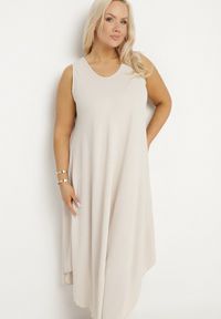 Born2be - Jasnobeżowa Rozkloszowana Sukienka z Bawełną Nairilo. Okazja: na spacer. Kolor: beżowy. Materiał: bawełna. Sezon: lato. Styl: elegancki, klasyczny #2